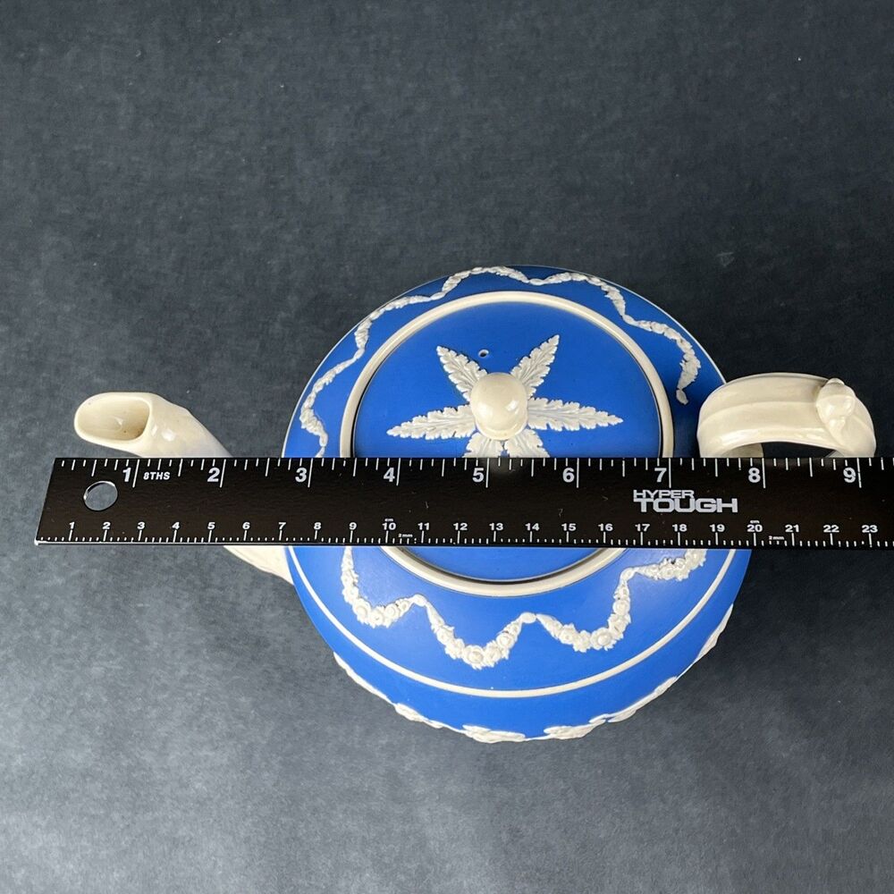 Rare Antique Copeland Spode Blue Jasperware Teapot "Dancing Hours" Neoclassical - Picture 16 of 16